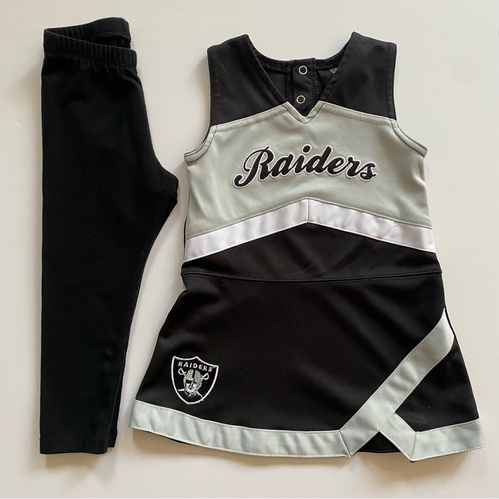 Raiders Cheerleading Dress Size 2T Reebok With Leggings Outfit Black Gray Girls - Picture 2 of 16